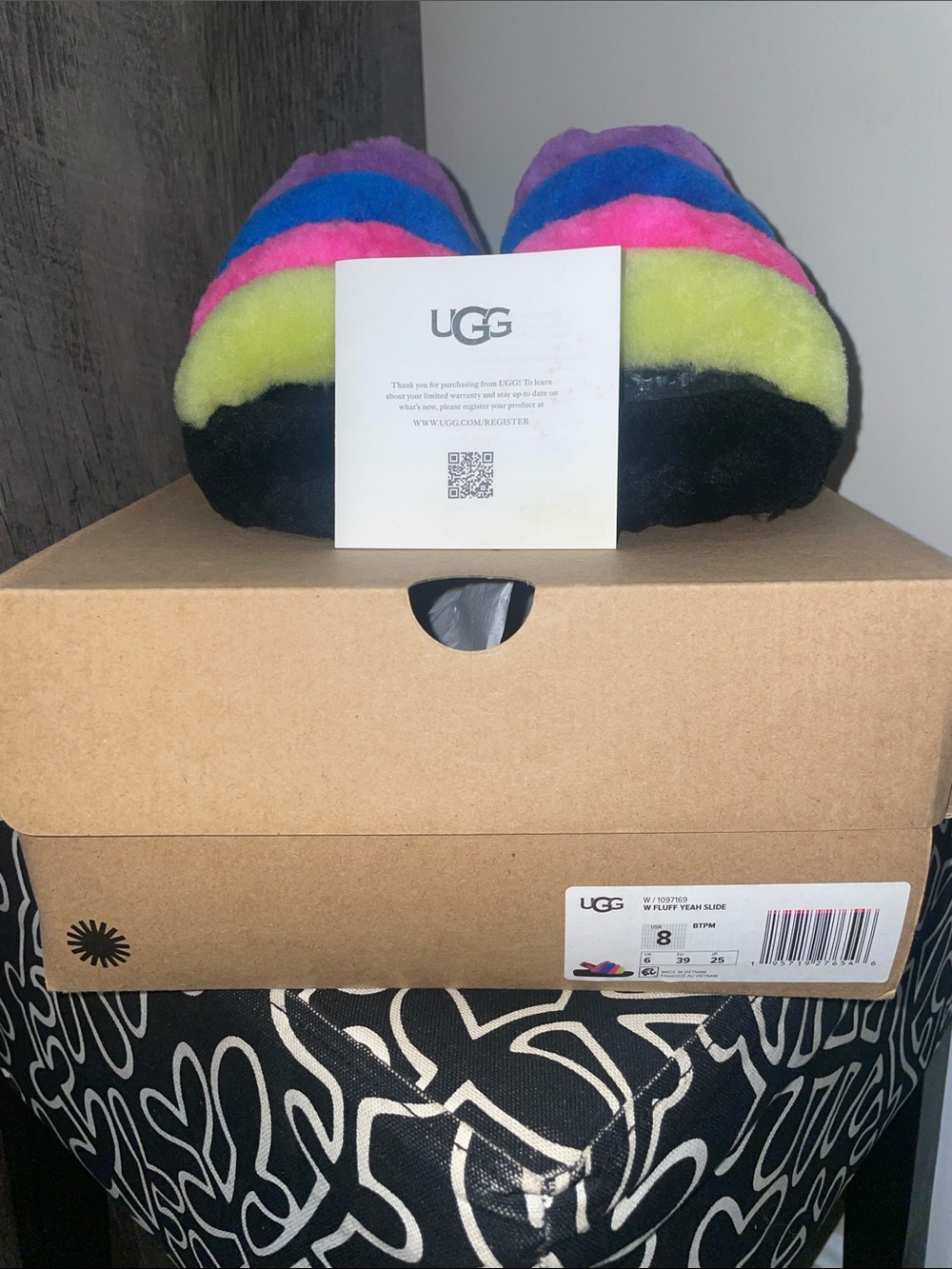 UGG Rainbow Shearling Slide - Pink Blue Yellow Purple Black